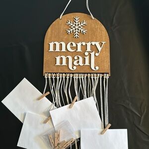 Merry Mail Wooden Christmas Card Holder NWOT